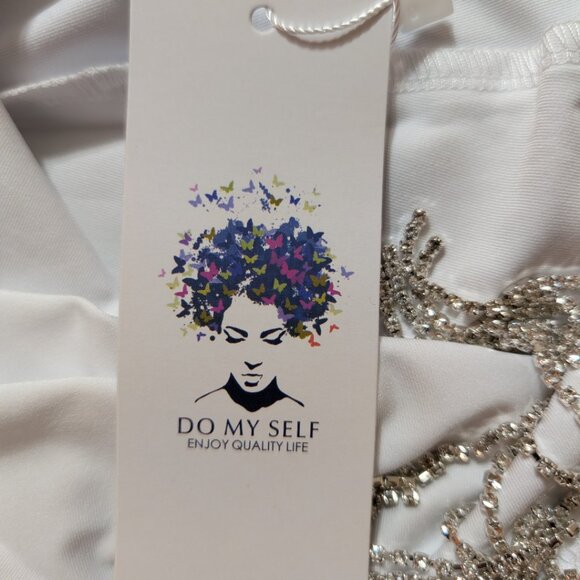 White Rhinestone Fringe Mini Dress | Spaghetti Strap Night Out Style - Picture 5 of 6